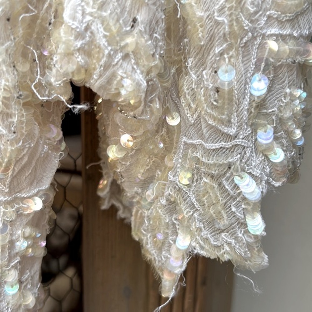 Vintage Scala Sequin Beaded Silk Cream Blouse - image 5